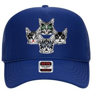 Retro Cat Rock Retro Music Concert Band High Crown Mesh Back Trucker Hat