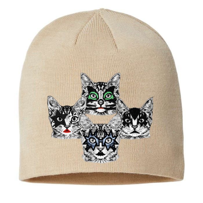 Retro Cat Rock Retro Music Concert Band Sustainable Beanie