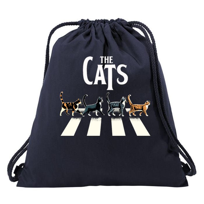 Retro Cat Rock And Roll Music Gift Funny Cat Drawstring Bag