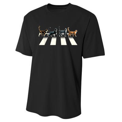 Retro Cat Rock And Roll Music Gift Funny Cat Performance Sprint T-Shirt