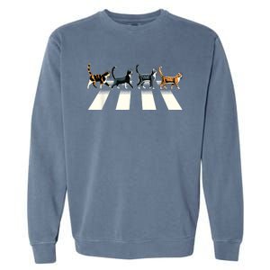 Retro Cat Rock And Roll Music Gift Funny Cat Garment-Dyed Sweatshirt