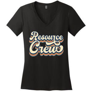 Resource Crew Retro Resource Teacher School Teacher Women's V-Neck T-Shirt