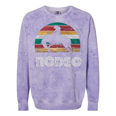 Rainbow Cow Rodeo Bucking Bronco Horse Retro Style Gift Colorblast Crewneck Sweatshirt