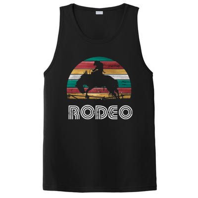 Rainbow Cow Rodeo Bucking Bronco Horse Retro Style Gift PosiCharge Competitor Tank