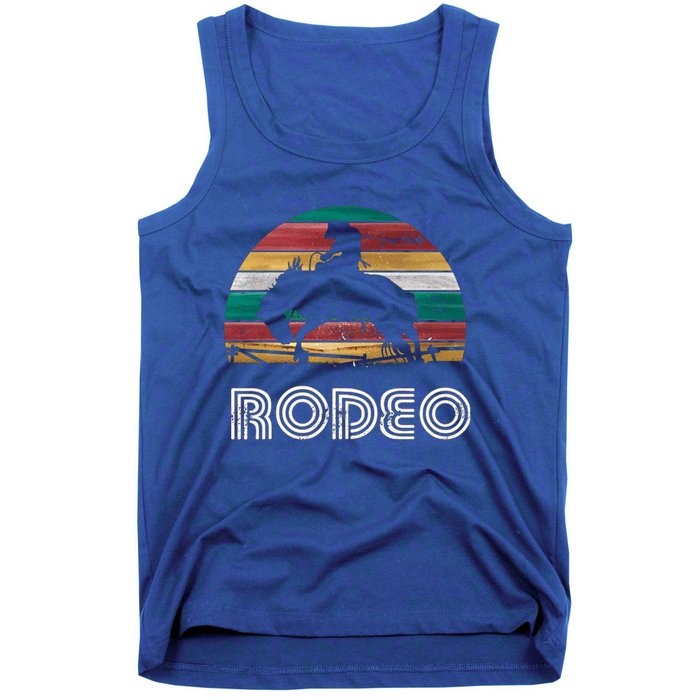 Rainbow Cow Rodeo Bucking Bronco Horse Retro Style Gift Tank Top