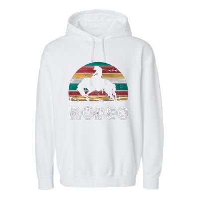 Rainbow Cow Rodeo Bucking Bronco Horse Retro Style Gift Garment-Dyed Fleece Hoodie