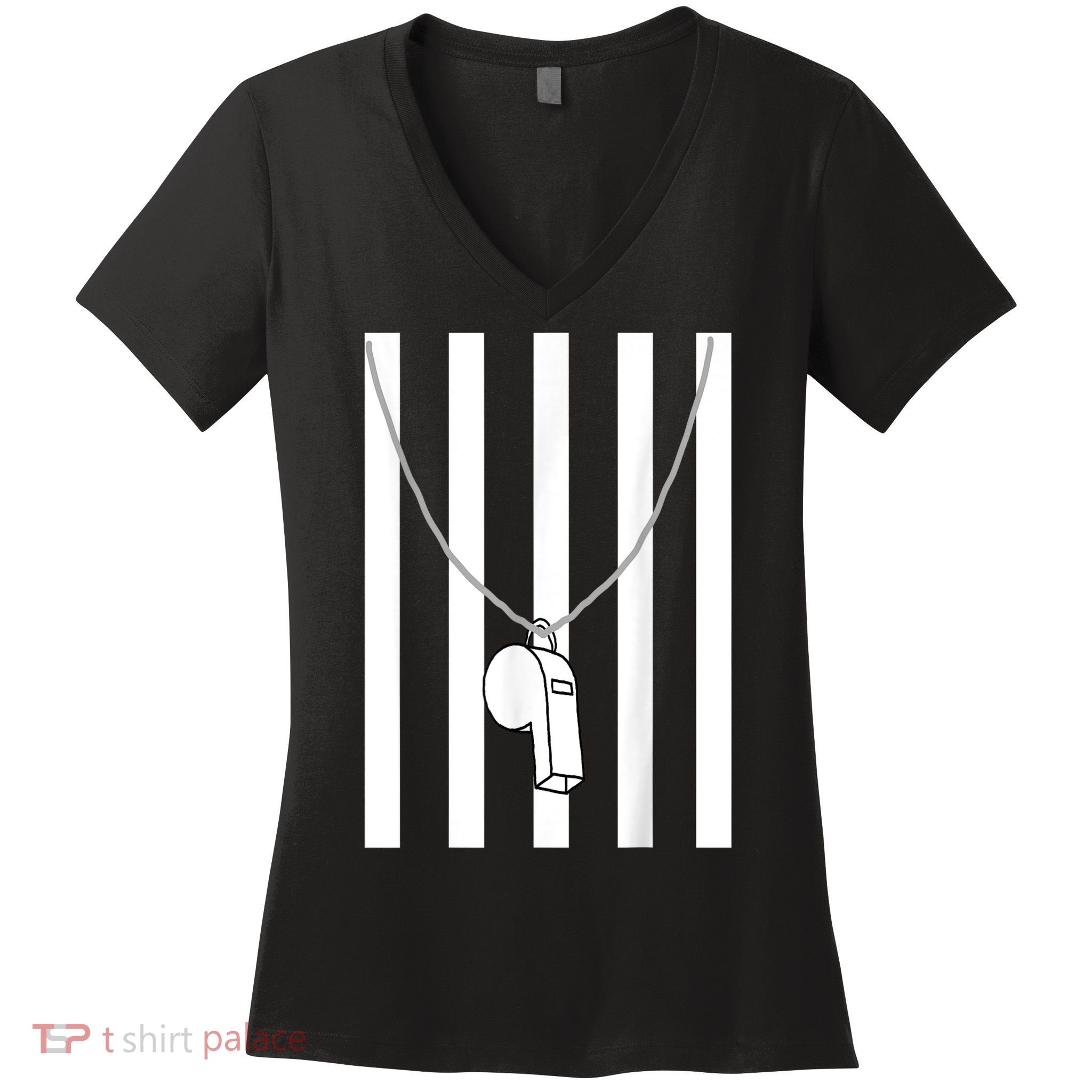 Referee Costume Ref Whistle Refereeing Linesman Umpire Women's V-Neck T-Shirt