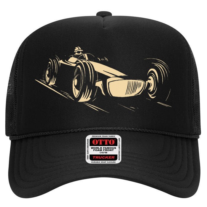 Race Car Racing Sports Auto Racer Vintage Cool High Crown Mesh Back Trucker Hat