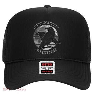 Raven Crow Retro Moon Attempted Murder Wiccan Pagan High Crown Mesh Back Trucker Hat