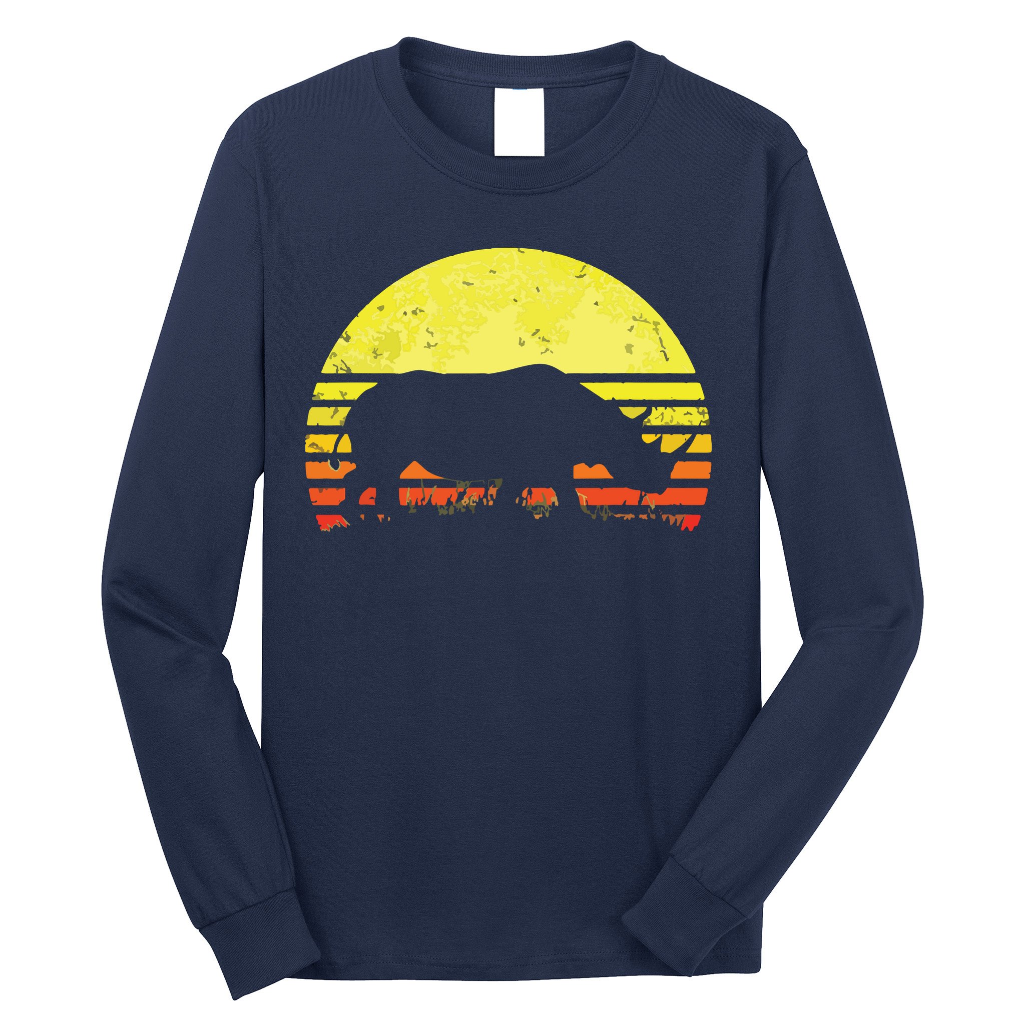 Rhino Cool Rhinoceros African Animals Retro Sunset Vintage Long Sleeve Shirt