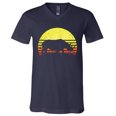 Rhino Cool Rhinoceros African Animals Retro Sunset Vintage V-Neck T-Shirt