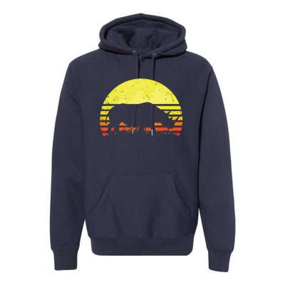 Rhino Cool Rhinoceros African Animals Retro Sunset Vintage Premium Hoodie