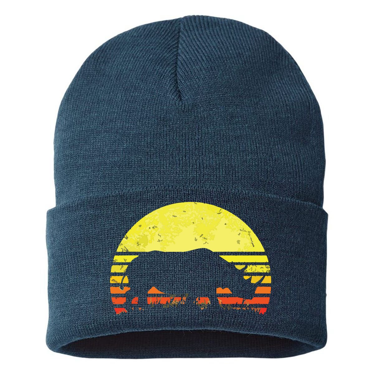 Rhino Cool Rhinoceros African Animals Retro Sunset Vintage Sustainable Knit Beanie