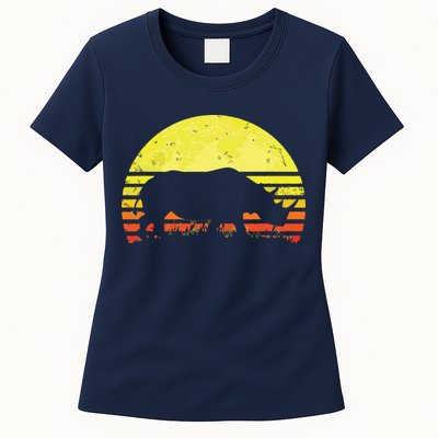 Rhino Cool Rhinoceros African Animals Retro Sunset Vintage Womens T-Shirt