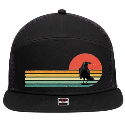 Raven Crow Retro Style Animal Bird Lover Bird Watcher 7 Panel Mesh Trucker Snapback Hat