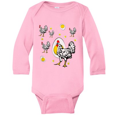 Roseanne Chicken, Retro Chickens Baby Long Sleeve Bodysuit