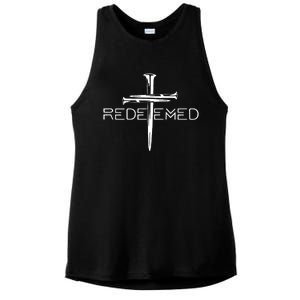 Redeemed Collection Redeemed By The Blood Of Jesus Ephesians 1:7 Front And Back Ladies PosiCharge Tri-Blend Wicking Tank