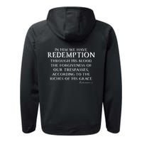 Redeemed Collection Redeemed By The Blood Of Jesus Ephesians 1:7 Front And Back Performance Fleece Hoodie