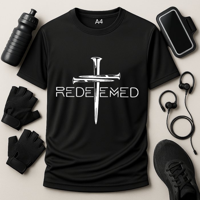 Redeemed Collection Redeemed By The Blood Of Jesus Ephesians 1:7 Front And Back Cooling Performance Crew T-Shirt