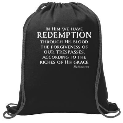 Redeemed Collection Redeemed By The Blood Of Jesus Ephesians 1:7 Front And Back Sweatshirt Cinch Pack Bag