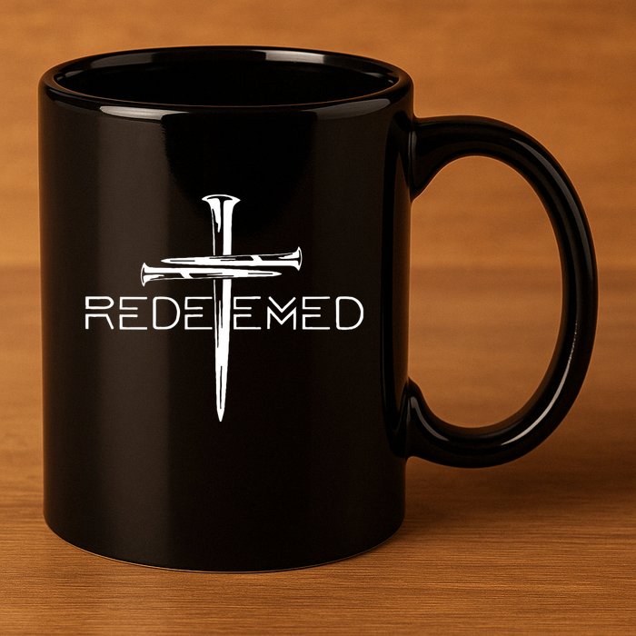 Redeemed Collection Redeemed By The Blood Of Jesus Ephesians 1:7 Front And Back 11oz C Handle Ceramic Mug
