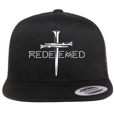 Redeemed Collection Redeemed By The Blood Of Jesus Ephesians 1:7 Front And Back Flat Bill Trucker Hat