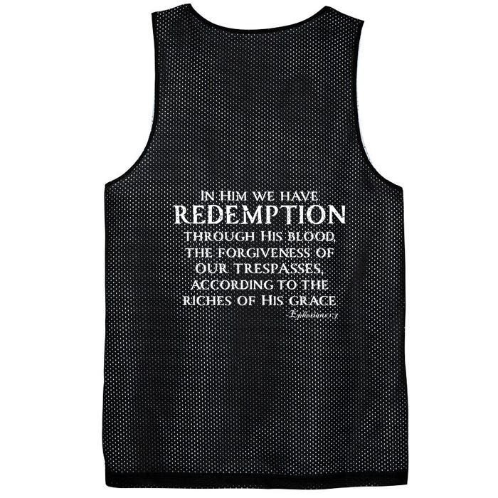 Redeemed Collection Redeemed By The Blood Of Jesus Ephesians 1:7 Front And Back Mesh Reversible Basketball Jersey Tank