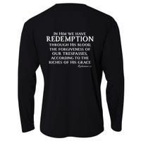 Redeemed Collection Redeemed By The Blood Of Jesus Ephesians 1:7 Front And Back Cooling Performance Long Sleeve Crew