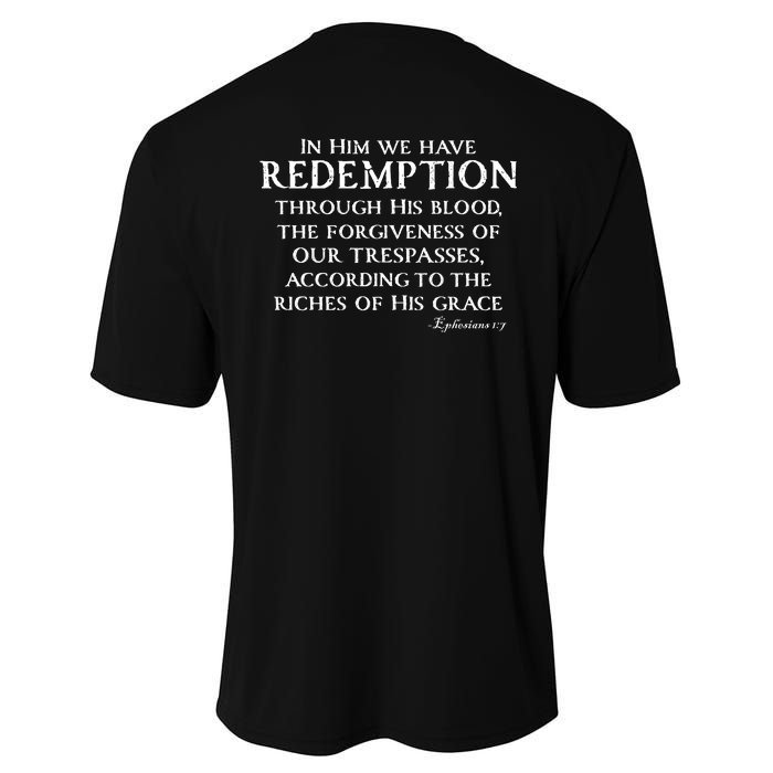 Redeemed Collection Redeemed By The Blood Of Jesus Ephesians 1:7 Front And Back Performance Sprint T-Shirt