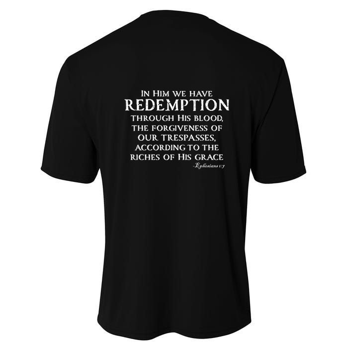 Redeemed Collection Redeemed By The Blood Of Jesus Ephesians 1:7 Front And Back Youth Performance Sprint T-Shirt
