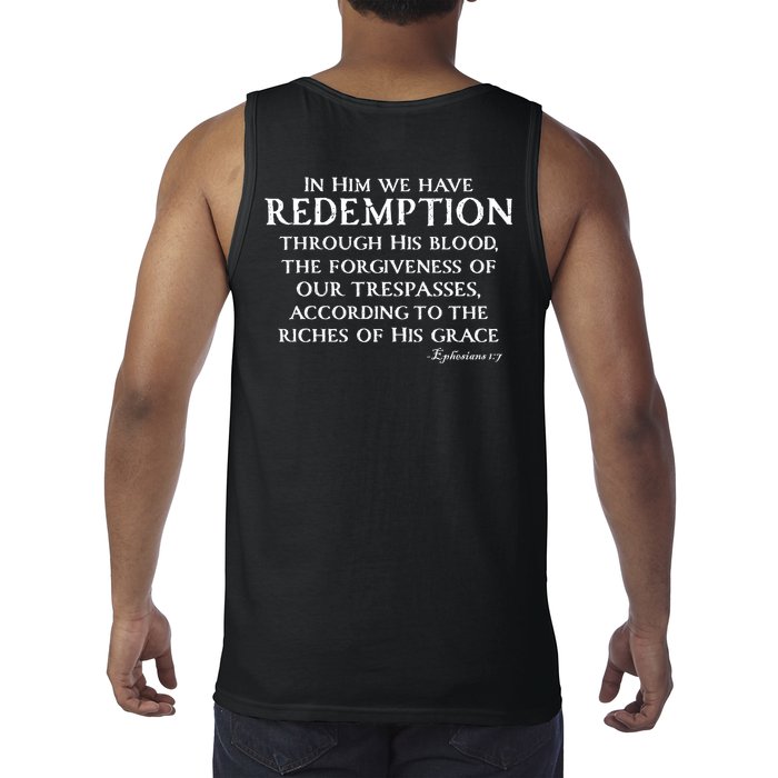 Redeemed Collection Redeemed By The Blood Of Jesus Ephesians 1:7 Front And Back Tank Top