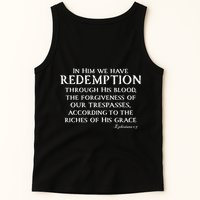 Redeemed Collection Redeemed By The Blood Of Jesus Ephesians 1:7 Front And Back Tank Top