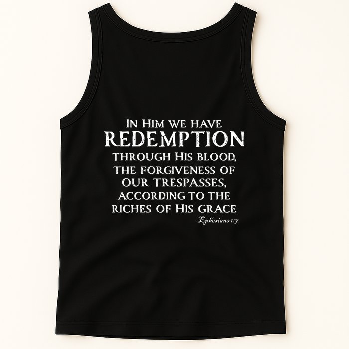 Redeemed Collection Redeemed By The Blood Of Jesus Ephesians 1:7 Front And Back Tank Top