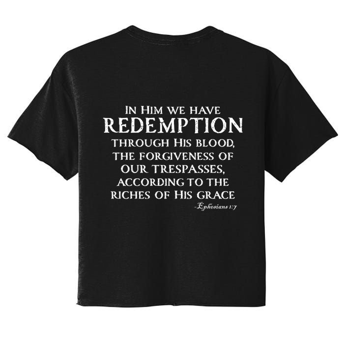 Redeemed Collection Redeemed By The Blood Of Jesus Ephesians 1:7 Front And Back Crop Top