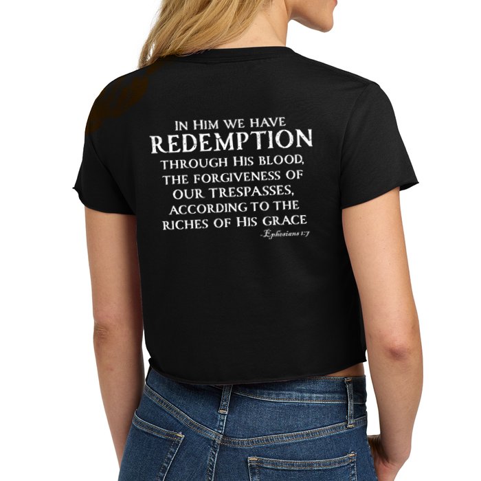 Redeemed Collection Redeemed By The Blood Of Jesus Ephesians 1:7 Front And Back Crop Top