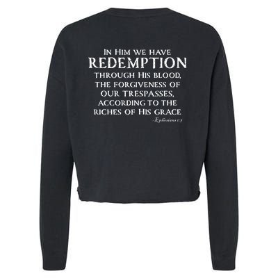 Redeemed Collection Redeemed By The Blood Of Jesus Ephesians 1:7 Front And Back Cropped Pullover Crew