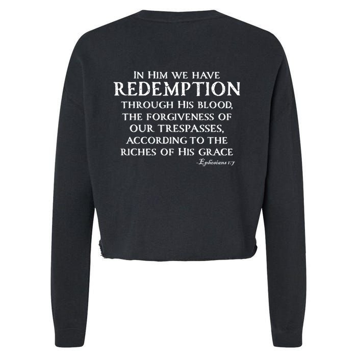 Redeemed Collection Redeemed By The Blood Of Jesus Ephesians 1:7 Front And Back Cropped Pullover Crew