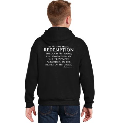 Redeemed Collection Redeemed By The Blood Of Jesus Ephesians 1:7 Front And Back Kids Hoodie