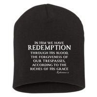 Redeemed Collection Redeemed By The Blood Of Jesus Ephesians 1:7 Front And Back Short Acrylic Beanie
