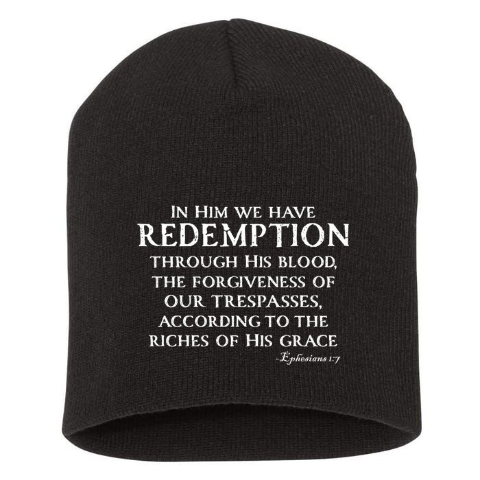 Redeemed Collection Redeemed By The Blood Of Jesus Ephesians 1:7 Front And Back Short Acrylic Beanie