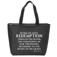 Redeemed Collection Redeemed By The Blood Of Jesus Ephesians 1:7 Front And Back Zip Tote Bag