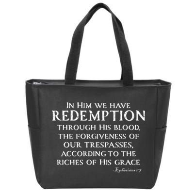 Redeemed Collection Redeemed By The Blood Of Jesus Ephesians 1:7 Front And Back Zip Tote Bag