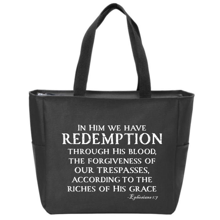 Redeemed Collection Redeemed By The Blood Of Jesus Ephesians 1:7 Front And Back Zip Tote Bag