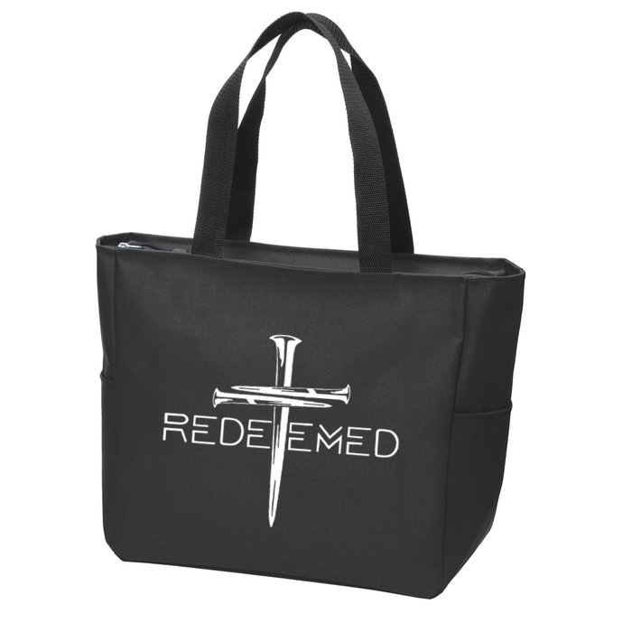 Redeemed Collection Redeemed By The Blood Of Jesus Ephesians 1:7 Front And Back Zip Tote Bag