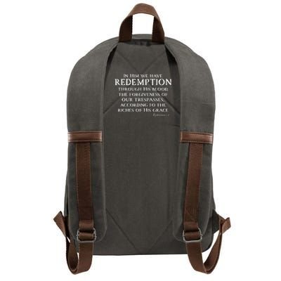 Redeemed Collection Redeemed By The Blood Of Jesus Ephesians 1:7 Front And Back Cotton Canvas Backpack