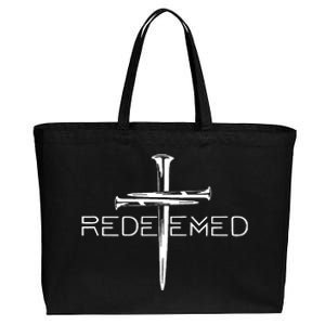 Redeemed Collection Redeemed By The Blood Of Jesus Ephesians 1:7 Front And Back Cotton Canvas Jumbo Tote