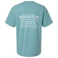 Redeemed Collection Redeemed By The Blood Of Jesus Ephesians 1:7 Front And Back Sueded Cloud Jersey T-Shirt