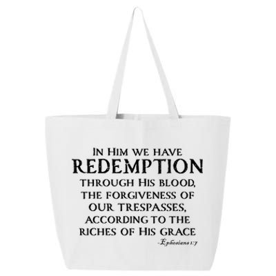 Redeemed Collection Redeemed By The Blood Of Jesus Ephesians 1:7 Front And Back 25L Jumbo Tote