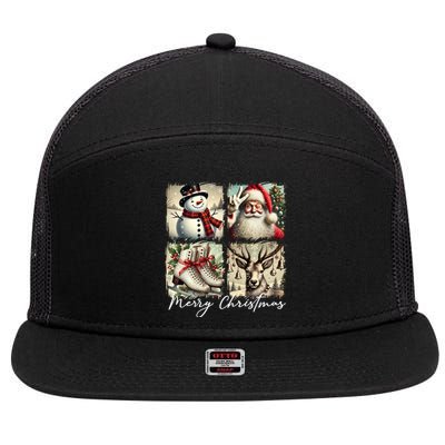 Retro Christmas 7 Panel Mesh Trucker Snapback Hat