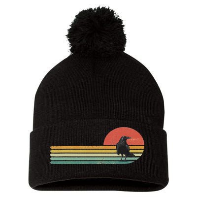 Raven Crow Retro Style Animal Bird Lover Bird Watcher Pom Pom 12in Knit Beanie